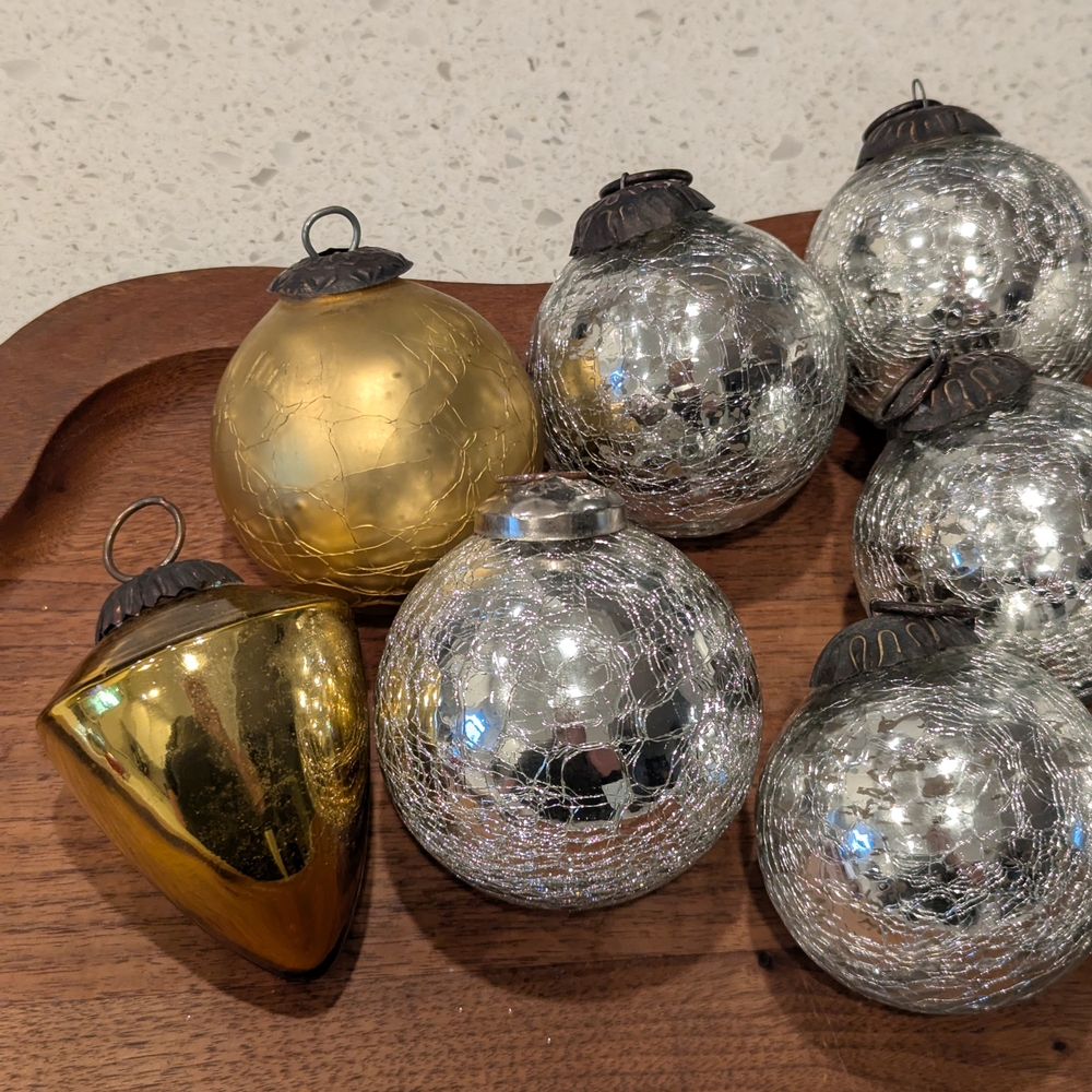 Vintage Lot of 9 Kugel Crackle Heavy Glass German Christmas‎ Tree Ornaments - Picture 2 of 8